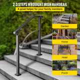 VEVOR 2 ft. Wrought Iron Handrail Fit 2 or 3 Steps Handrails for Outdoor Steps Flexible Porch Railing, Black