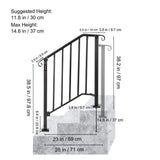VEVOR 2 ft. Handrails for Outdoor Steps Fit 2 or 3 Steps Outdoor Stair Railing Wrought Iron Handrail with baluster, Black