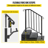 VEVOR 2 ft. Handrails for Outdoor Steps Fit 2 or 3 Steps Outdoor Stair Railing Wrought Iron Handrail with baluster, Black