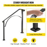 VEVOR 3 ft. Wrought Iron Handrail Fit 3 or 4 Steps Handrails for Outdoor Steps Flexible Porch Railing, Black