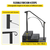 VEVOR 3 ft. Wrought Iron Handrail Fit 3 or 4 Steps Handrails for Outdoor Steps Flexible Porch Railing, Black