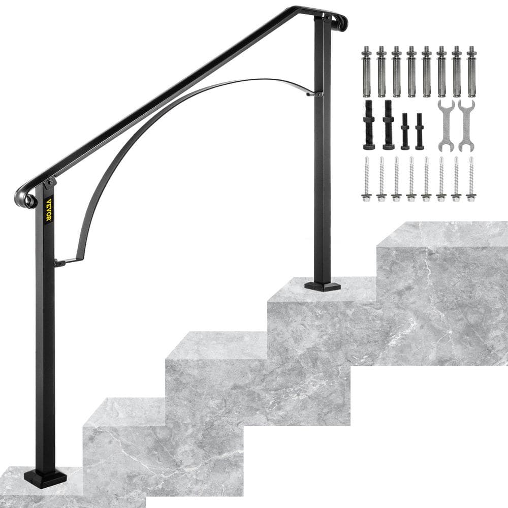 VEVOR 3 ft. Wrought Iron Handrail Fit 3 or 4 Steps Handrails for Outdoor Steps Flexible Porch Railing, Black