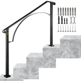 VEVOR 3 ft. Wrought Iron Handrail Fit 3 or 4 Steps Handrails for Outdoor Steps Flexible Porch Railing, Black