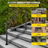 VEVOR 3 ft. Wrought Iron Handrail Fit 3 or 4 Steps Handrails for Outdoor Steps Flexible Porch Railing, Black