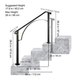 VEVOR 3 ft. Wrought Iron Handrail Fit 3 or 4 Steps Handrails for Outdoor Steps Flexible Porch Railing, Black