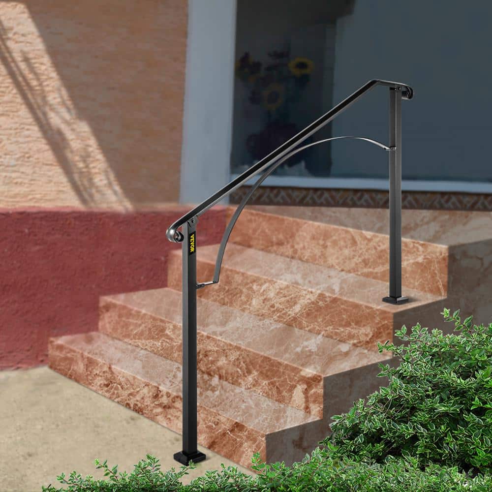 VEVOR 3 ft. Wrought Iron Handrail Fit 3 or 4 Steps Handrails for Outdoor Steps Flexible Porch Railing, Black