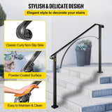 VEVOR 3 ft. Wrought Iron Handrail Fit 3 or 4 Steps Handrails for Outdoor Steps Flexible Porch Railing, Black