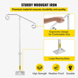 VEVOR Single Post Handrail 38.8 in. H x 20.5 in. W White Wrought Iron Stair Railing Kit Post Mount Step Grab Supports