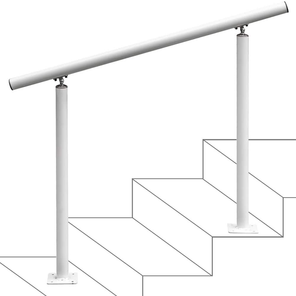 VEVOR 3 ft. Aluminum Handrail Fits 2 Steps or 3 Steps Flexible Handrails for Outdoor Deck, White