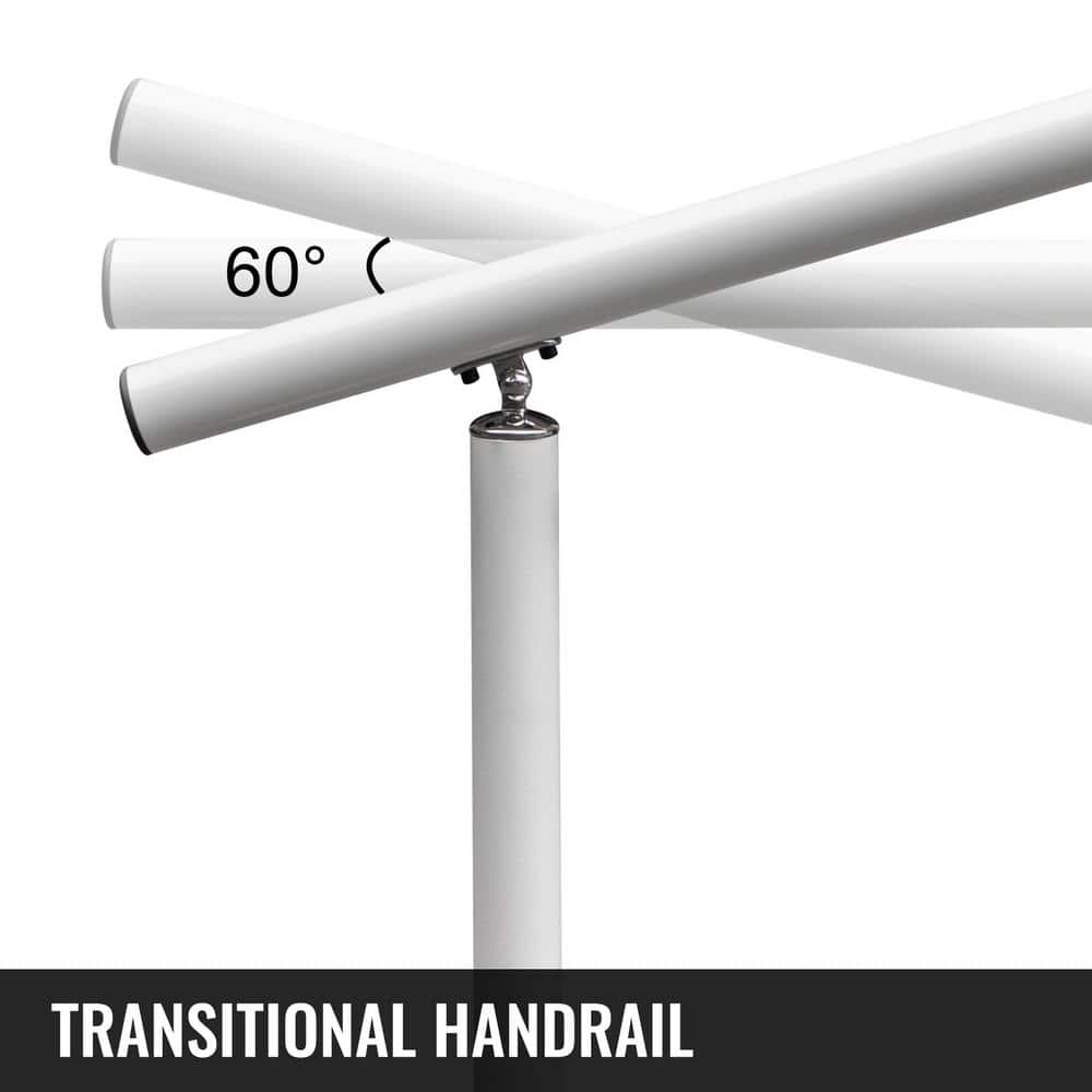 VEVOR 3 ft. Aluminum Handrail Fits 2 Steps or 3 Steps Flexible Handrails for Outdoor Deck, White