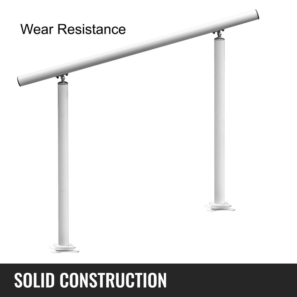 VEVOR 3 ft. Aluminum Handrail Fits 2 Steps or 3 Steps Flexible Handrails for Outdoor Deck, White