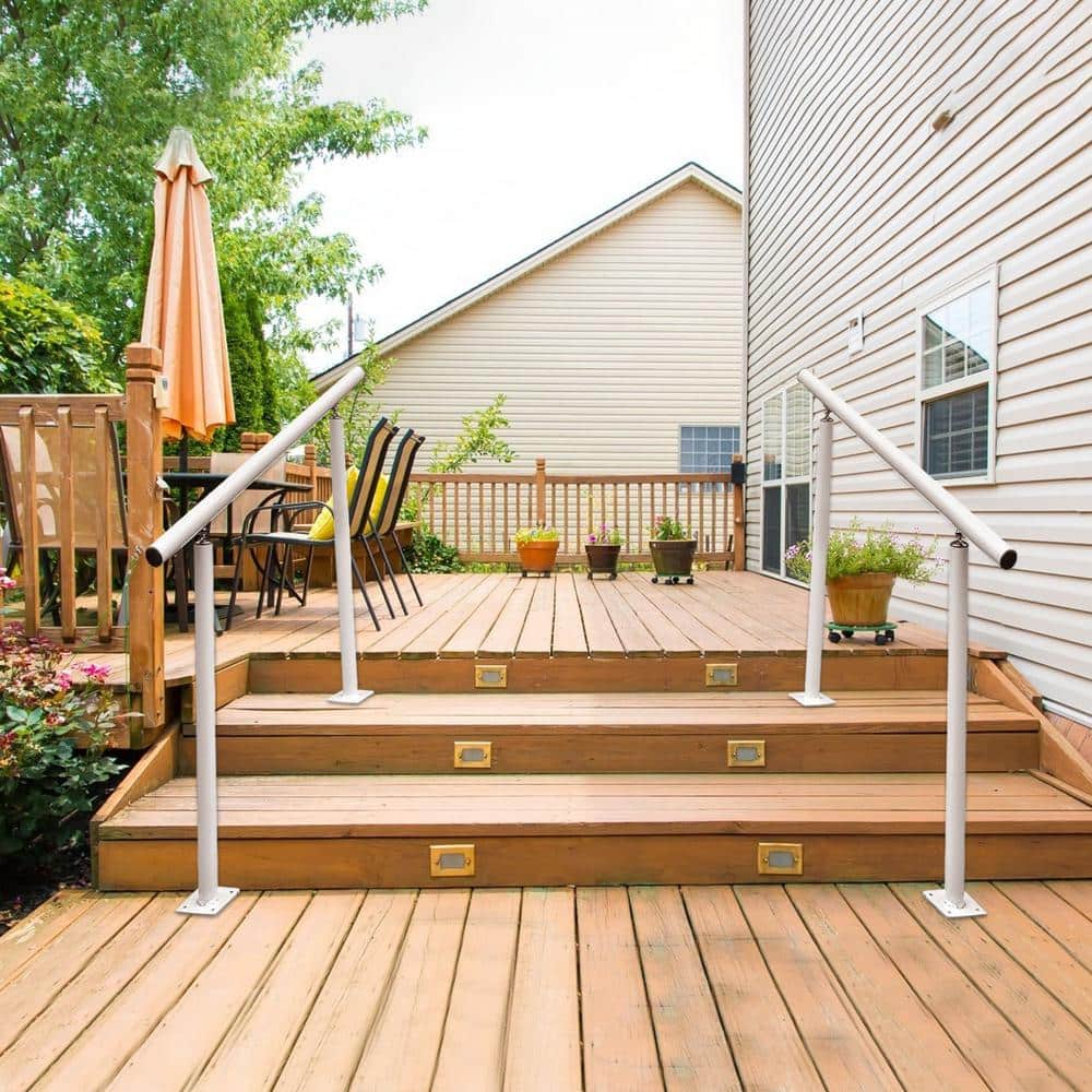 VEVOR 3 ft. Aluminum Handrail Fits 2 Steps or 3 Steps Flexible Handrails for Outdoor Deck, White