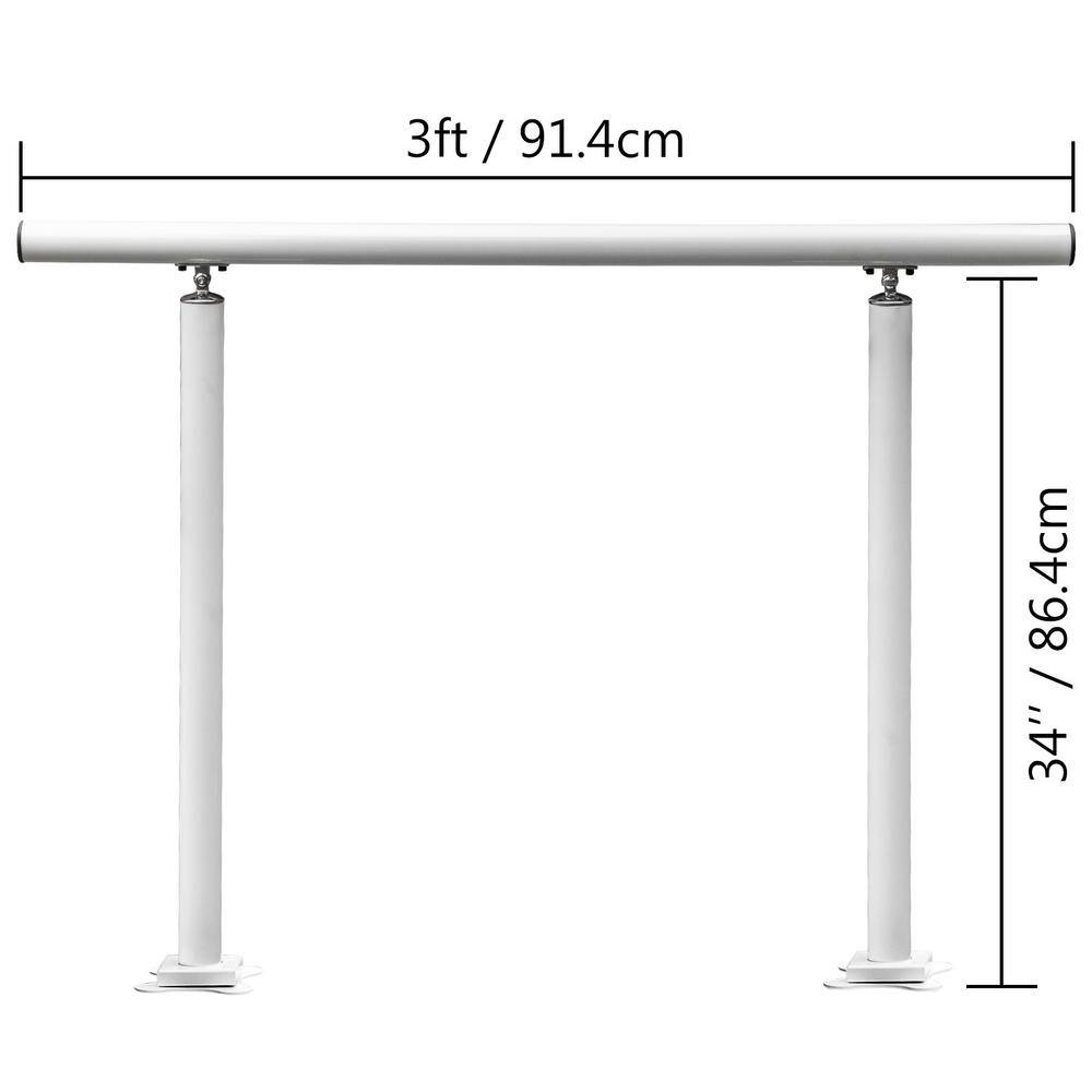 VEVOR 3 ft. Aluminum Handrail Fits 2 Steps or 3 Steps Flexible Handrails for Outdoor Deck, White