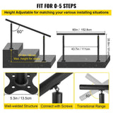 VEVOR 5 ft. Outdoor Stair Railing Fits 4-5 Steps Adjustable Angle Aluminum Stair Handrails for Outdoor Steps, Black