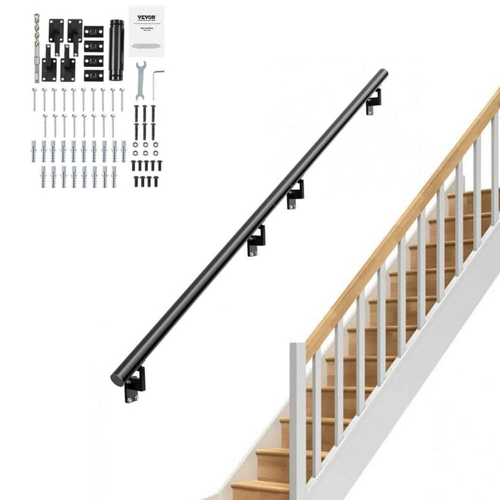 VEVOR Handrail Stair Railing 7 in. H x 84.6 in. W Wall Mount Handrails Black Aluminum Alloy handrails for indoor stairs