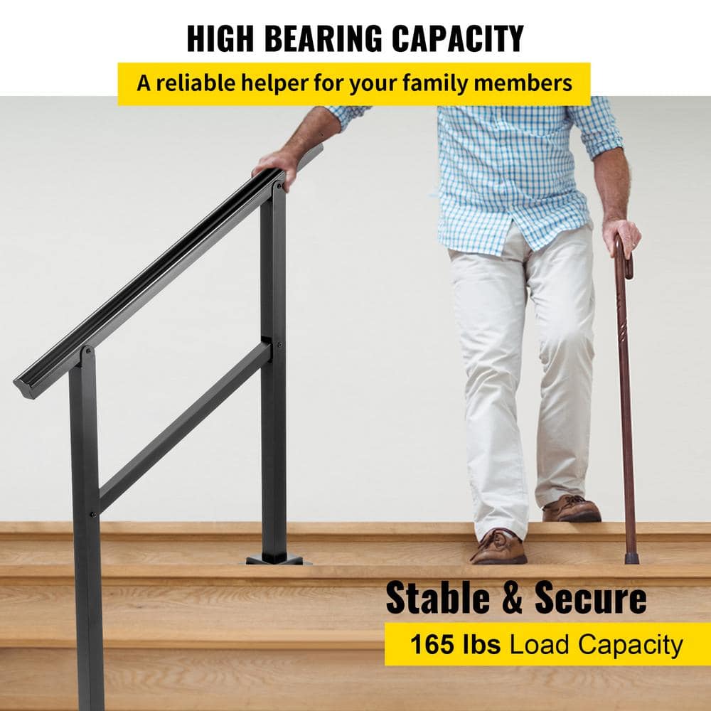 VEVOR 60 in. W x 35 in. H Adjustable Handrail Fits 4 Steps or 5 Steps Aluminum Handrails for Outdoor Steps, Black