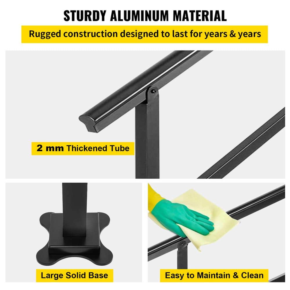 VEVOR 60 in. W x 35 in. H Adjustable Handrail Fits 4 Steps or 5 Steps Aluminum Handrails for Outdoor Steps, Black