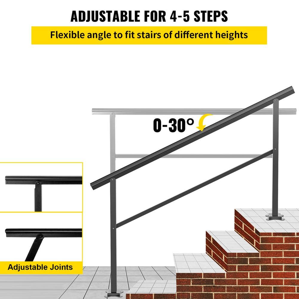 VEVOR 60 in. W x 35 in. H Adjustable Handrail Fits 4 Steps or 5 Steps Aluminum Handrails for Outdoor Steps, Black