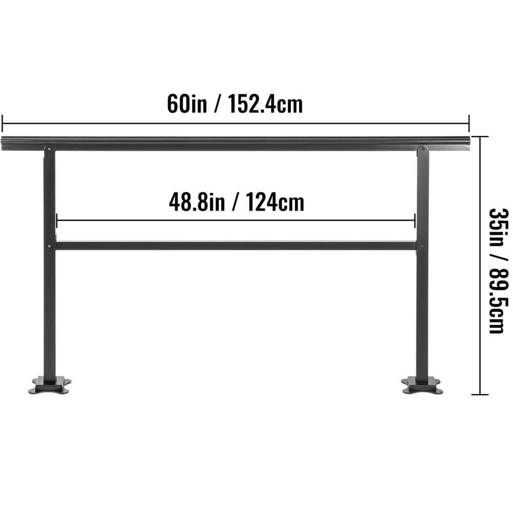 VEVOR 60 in. W x 35 in. H Adjustable Handrail Fits 4 Steps or 5 Steps Aluminum Handrails for Outdoor Steps, Black