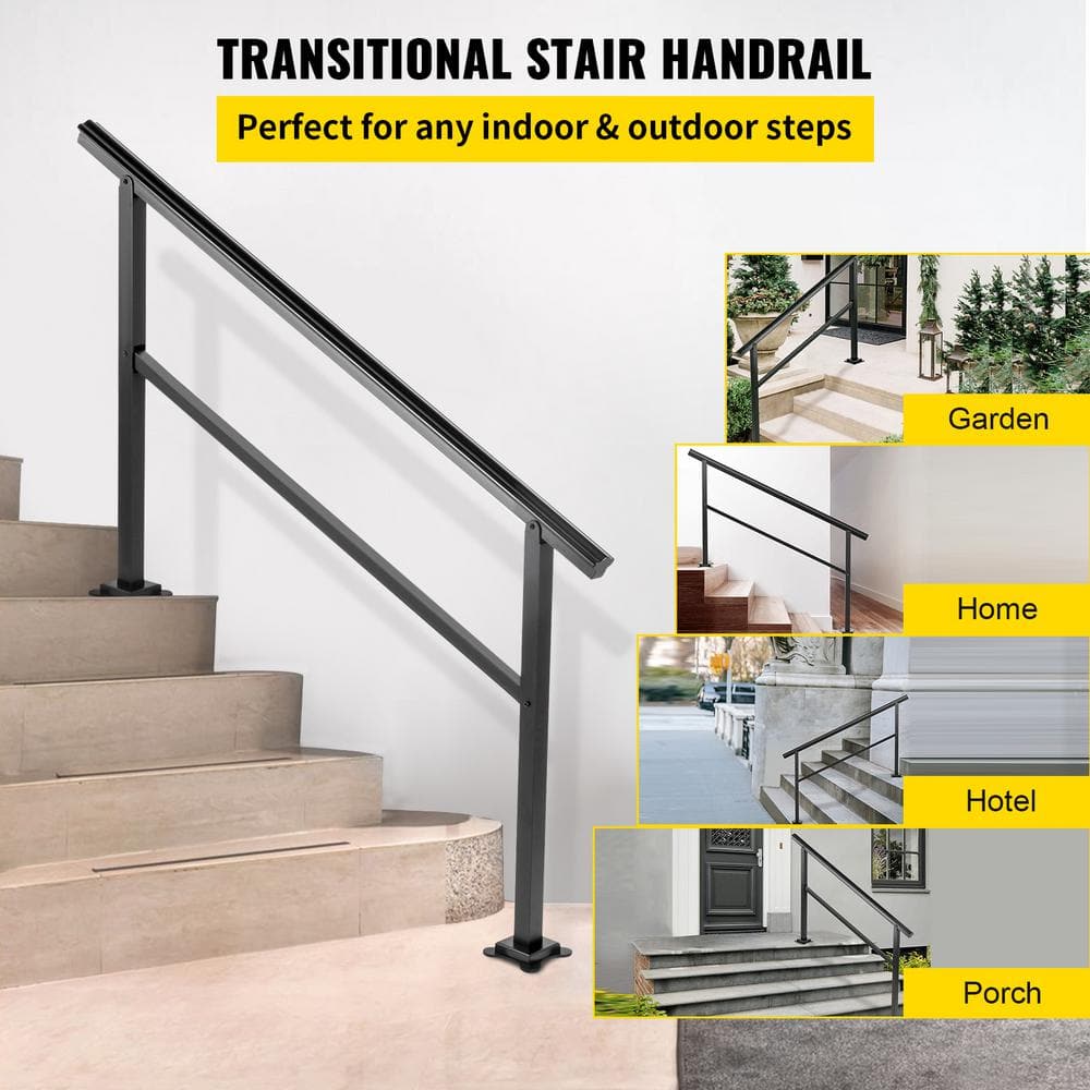 VEVOR 60 in. W x 35 in. H Adjustable Handrail Fits 4 Steps or 5 Steps Aluminum Handrails for Outdoor Steps, Black