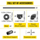 VEVOR 10 ft. Pipe Stair Handrail 440 lbs. Load Capacity Wall Mounted Handrail Round Corner Handrails for Outdoor Steps, Black