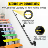 VEVOR 10 ft. Pipe Stair Handrail 440 lbs. Load Capacity Wall Mounted Handrail Round Corner Handrails for Outdoor Steps, Black