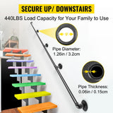 VEVOR 13 ft. Pipe Stair Handrail 440 lbs. Load Capacity Wall Mounted Handrail Round Corner Handrails for Outdoor Steps, Black