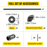 VEVOR 3 ft. Pipe Stair Handrail 440 lbs. Load Capacity Wall Mounted Handrail Round Corner Handrails for Outdoor Steps, Black