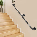 VEVOR 6 ft. Pipe Stair Handrail 440 lbs. Load Capacity Wall Mounted Handrail Round Corner Handrails for Outdoor Steps in Black