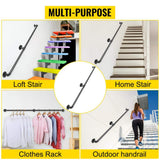 VEVOR 6 ft. Pipe Stair Handrail 440 lbs. Load Capacity Wall Mounted Handrail Round Corner Handrails for Outdoor Steps in Black