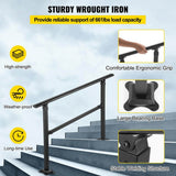 VEVOR Outdoor Stair Railing Fits for 1 to 3 Steps Transitional Wrought Iron Handrail Adjustable Exterior Stair Railing