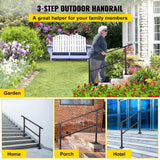 VEVOR Outdoor Stair Railing Fits for 1 to 3 Steps Transitional Wrought Iron Handrail Adjustable Exterior Stair Railing