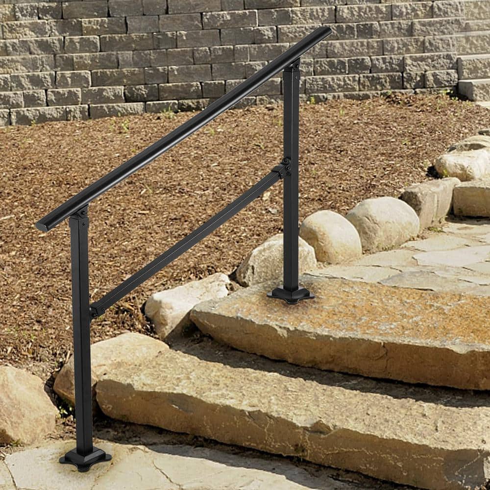 VEVOR Outdoor Stair Railing Fits for 1 to 3 Steps Transitional Wrought Iron Handrail Adjustable Exterior Stair Railing