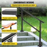 VEVOR Outdoor Stair Railing Fits for 1 to 3 Steps Transitional Wrought Iron Handrail Adjustable Exterior Stair Railing