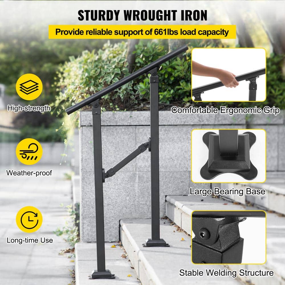 VEVOR Outdoor Stair Railing Fits for 1 Step Transitional Wrought Iron Handrail Adjustable Exterior Stair Railing