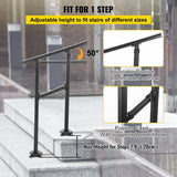 VEVOR Outdoor Stair Railing Fits for 1 Step Transitional Wrought Iron Handrail Adjustable Exterior Stair Railing