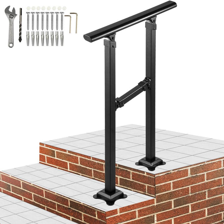VEVOR Outdoor Stair Railing Fits for 1 Step Transitional Wrought Iron Handrail Adjustable Exterior Stair Railing