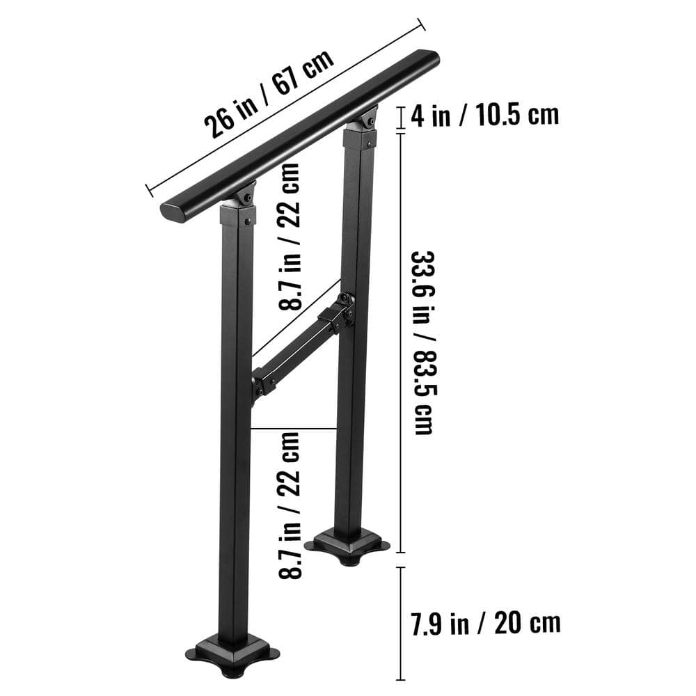VEVOR Outdoor Stair Railing Fits for 1 Step Transitional Wrought Iron Handrail Adjustable Exterior Stair Railing