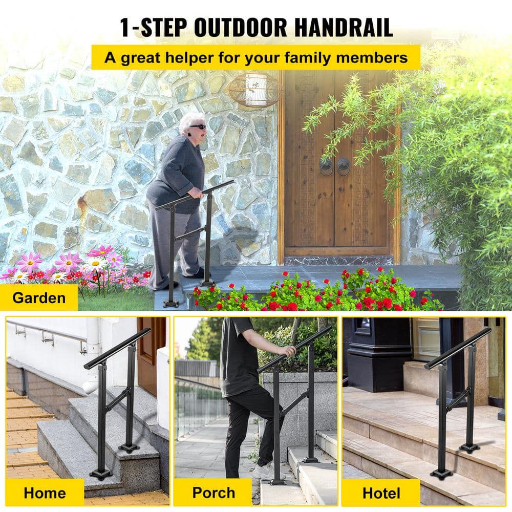 VEVOR Outdoor Stair Railing Fits for 1 Step Transitional Wrought Iron Handrail Adjustable Exterior Stair Railing