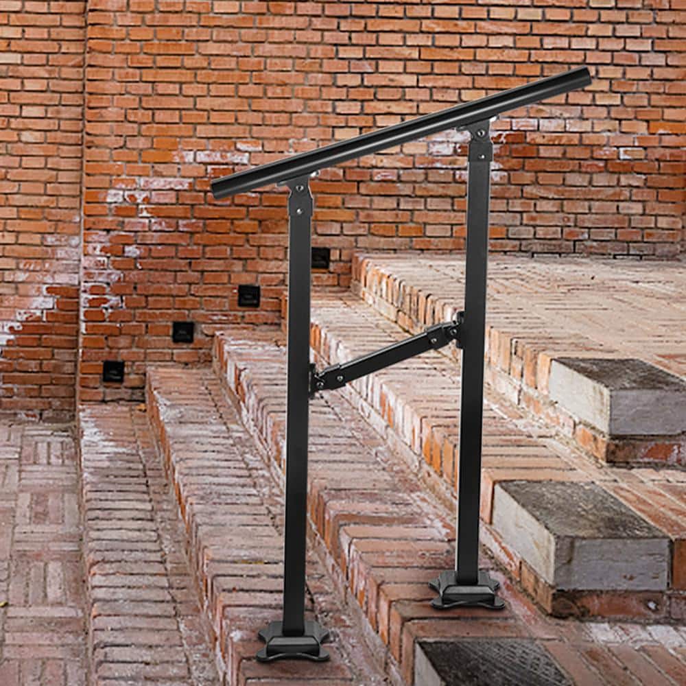 VEVOR Outdoor Stair Railing Fits for 1 Step Transitional Wrought Iron Handrail Adjustable Exterior Stair Railing