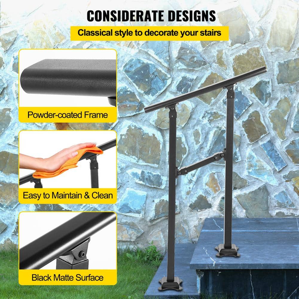 VEVOR Outdoor Stair Railing Fits for 1 Step Transitional Wrought Iron Handrail Adjustable Exterior Stair Railing