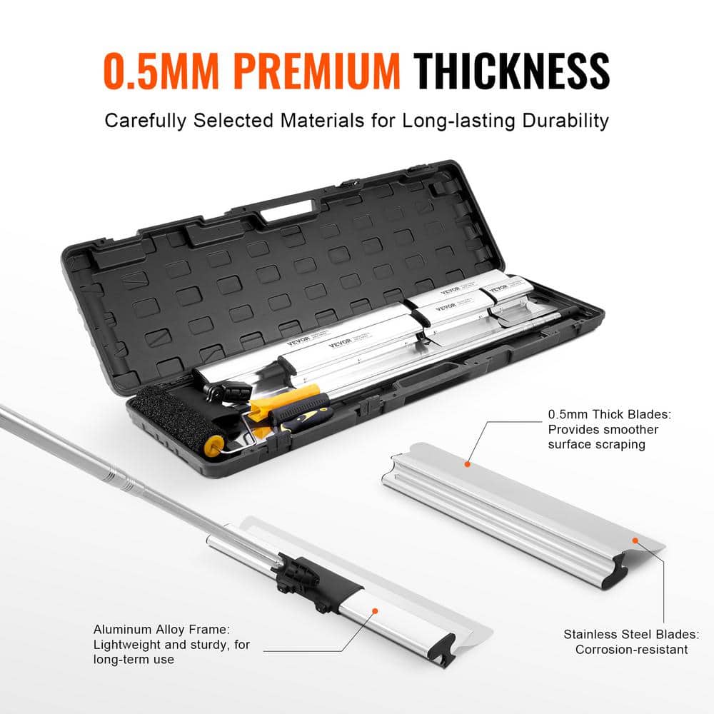 VEVOR Drywall Skimming Blade Set, 7/10/14/16/24 in. Skimming Blades +34 in. -81.6 in. Extension Handle Pole, Skim Coat Tools