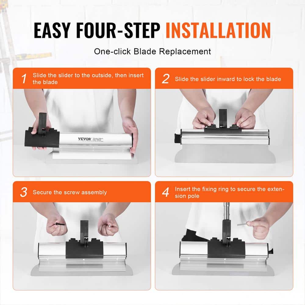 VEVOR Drywall Skimming Blade Set 7 in./10 in./14 in./16 in./24 in. Skimming Blades with 34 in. - 81 in. Extension Handle Pole