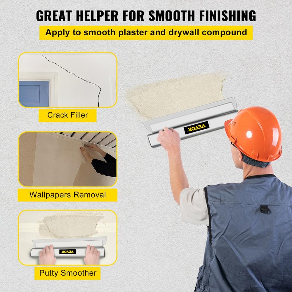 VEVOR Drywall Skimming Blade 24 In. Smoothing Knife European Stainless Steel Construction Knife Aluminum Blade Profile