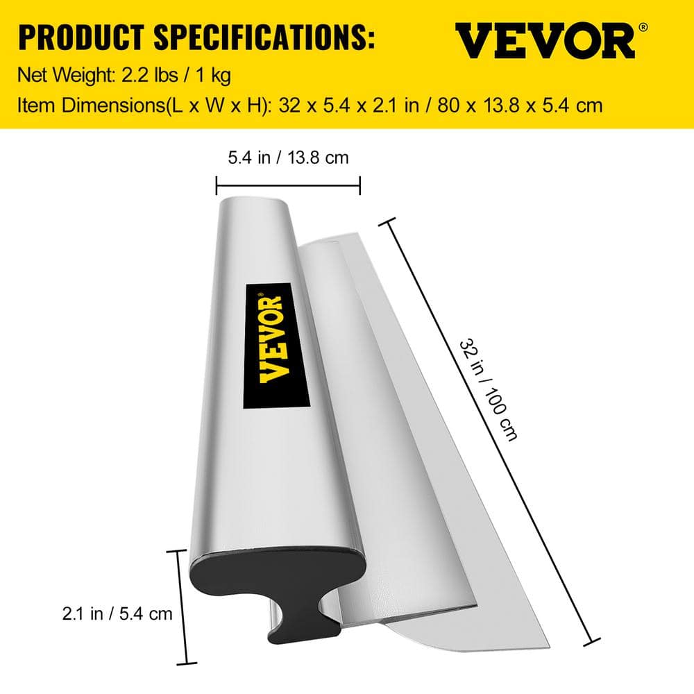 VEVOR Drywall Skimming Blade 32 In. Smoothing Knife European Stainless Steel Construction Knife Aluminum Blade Profile