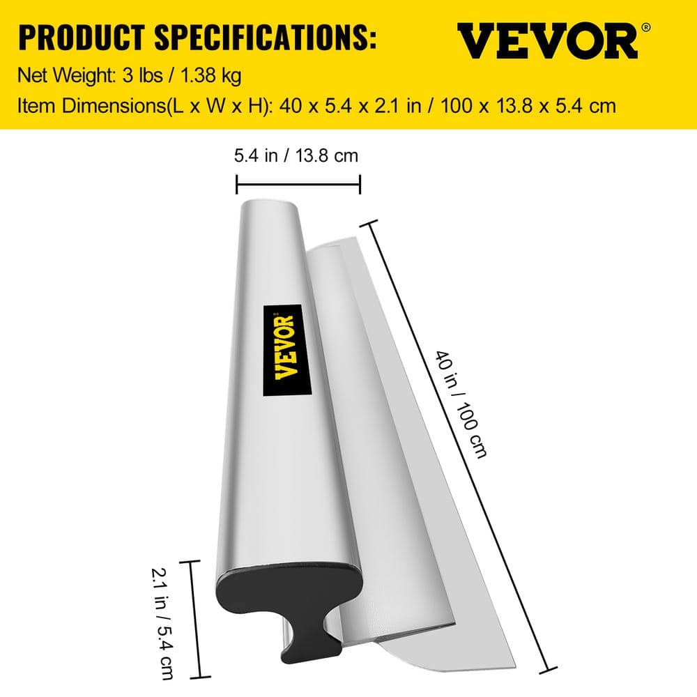 VEVOR Drywall Skimming Blade 40 In. Smoothing Knife European Stainless Steel Construction Knife Aluminum Blade Profile