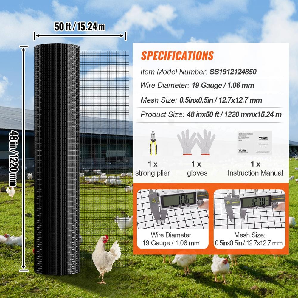 VEVOR Hardware Cloth 0.001 in. x 4 ft. x 50 ft. Galvanized Wire Mesh Roll 19 Gauge Chicken Wire Fence Roll Hardware Cloth