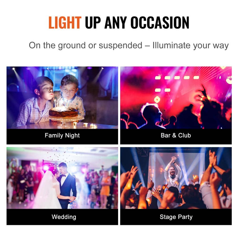 VEVOR 36LED RGB Stage Light PAR20 8-Watt 4000K Light 7-Mode DMX Beam Disco Light 1 Bulb Included Indoor (4-Pack)