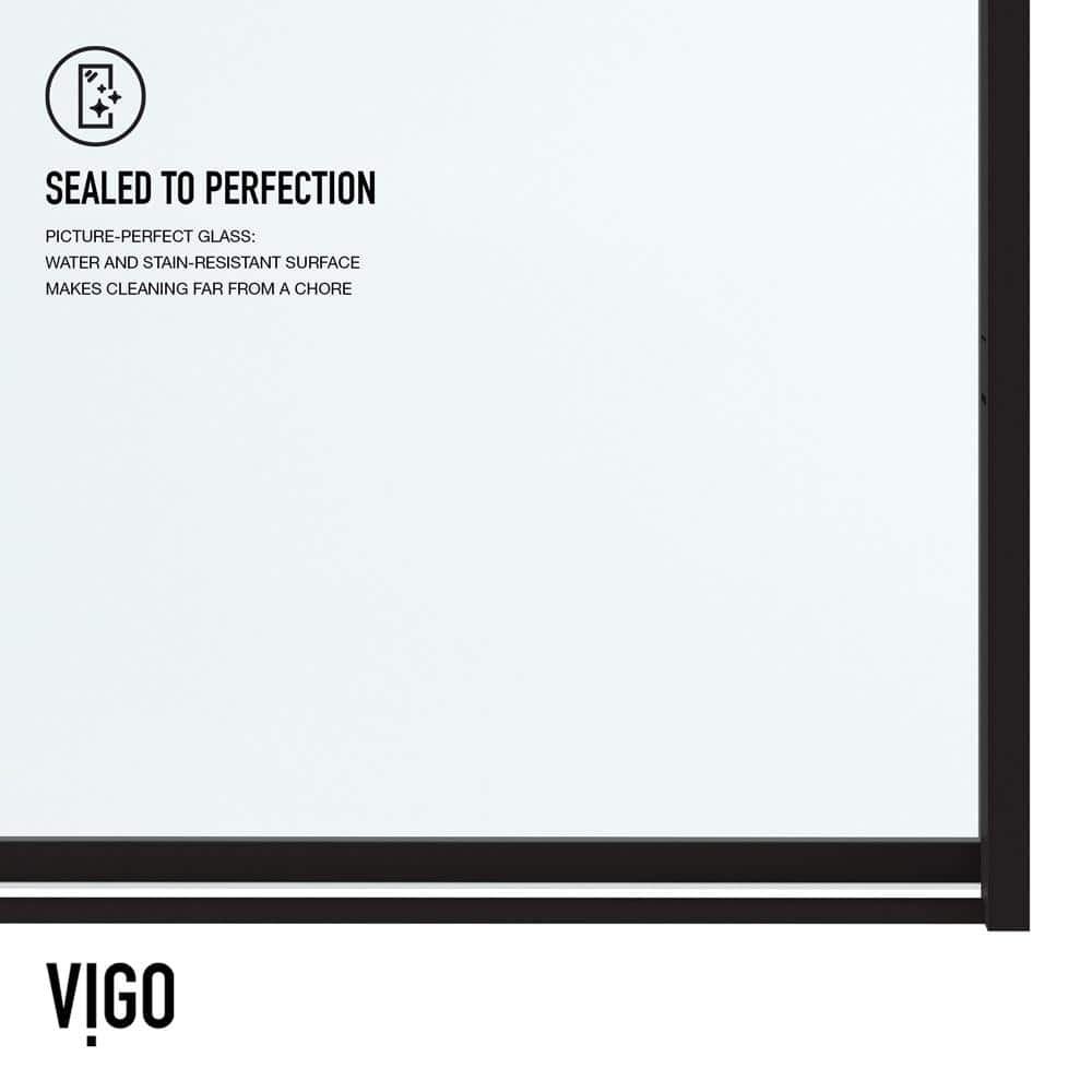 VIGO Meridian 59 1/2 to 60 in. W x 74 in. H Hinged Shower Door in Matte Black and Clear Grid Glass