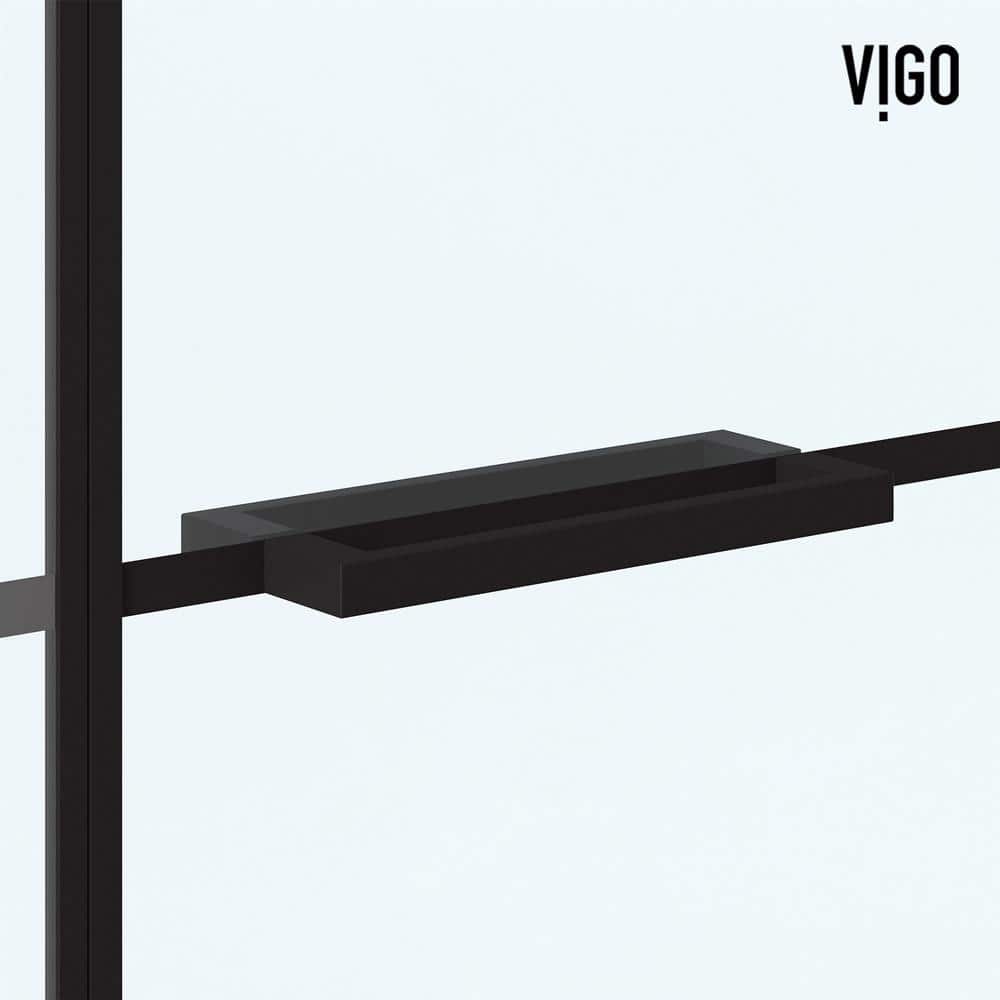 VIGO Meridian 59 1/2 to 60 in. W x 74 in. H Hinged Shower Door in Matte Black and Clear Grid Glass